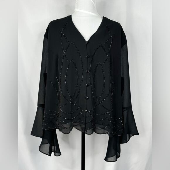Dress Barn Tops - Vintage Dress Barn Womens Black Beaded Top Size 24W Party Chic Cocktail Elegant